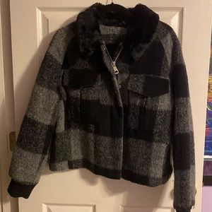 Top Shop Black and Grey Checkered Coat Size US10
